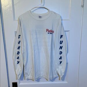 Gildan White Long Sleeve Tee with Blue and Red Details